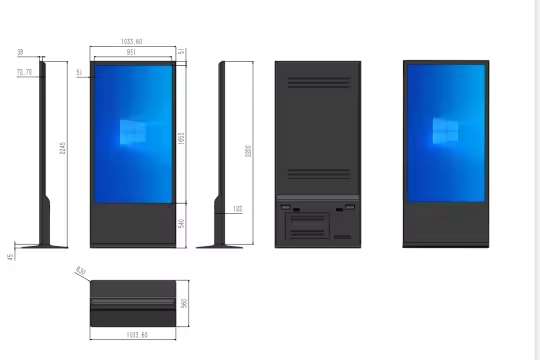 Technische Zeichnung des 75 Zoll SEM Displays